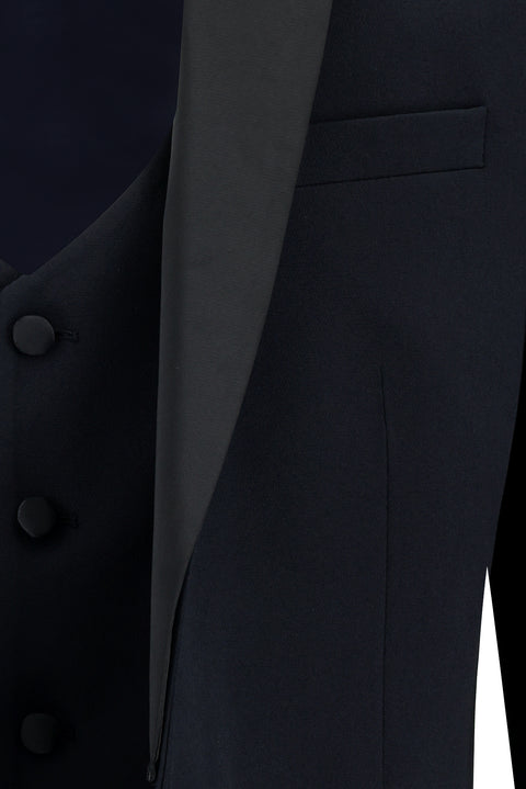 Koyu Lacivert 7 Drop Super Slim Fit Eksra Dar Kesim Fit Sivri Yaka Yelekli Smokin & Damatlık