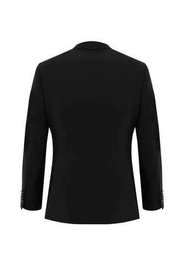 Siyah Slim Fit Dar Kesim Sivri Yaka Yelekli Smokin & Damatlık