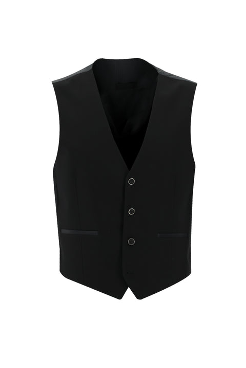 Siyah 7 Drop Slim Fit Dar Kesim Sivri Yaka Yelekli Smokin & Damatlık