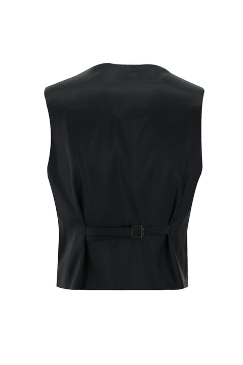 Siyah 7 Drop Slim Fit Dar Kesim Sivri Yaka Yelekli Smokin & Damatlık