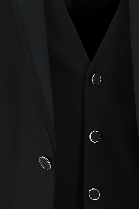 Siyah 7 Drop Slim Fit Dar Kesim Sivri Yaka Yelekli Smokin & Damatlık