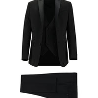 Siyah 7 Drop Slim Fit Dar Kesim Sivri Yaka Yelekli Smokin & Damatlık