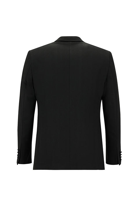 Siyah 7 Drop Slim Fit Dar Kesim Sivri Yaka Yelekli Smokin & Damatlık