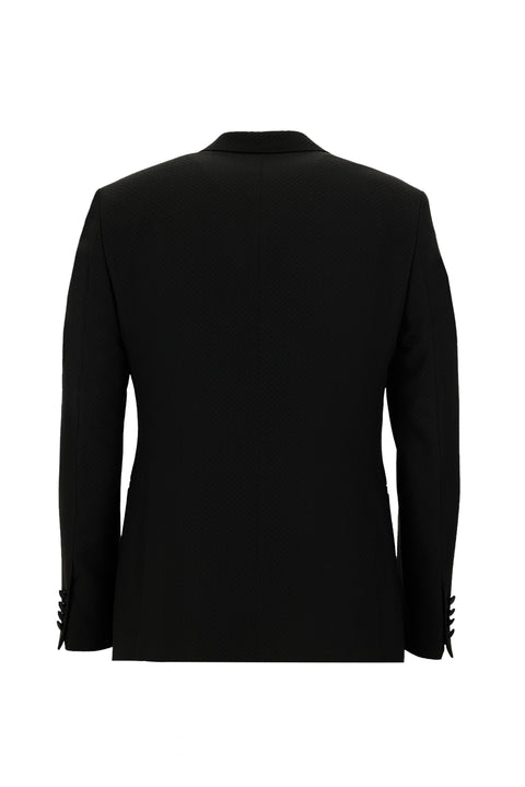 Siyah 7 Drop Slim Fit Dar Kesim Sivri Yaka Yelekli Smokin & Damatlık