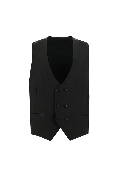 Siyah 7 Drop Slim Fit Dar Kesim Sivri Yaka Yelekli Smokin & Damatlık