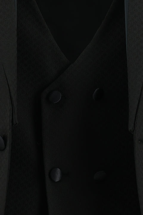 Siyah 7 Drop Slim Fit Dar Kesim Sivri Yaka Yelekli Smokin & Damatlık