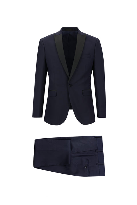 Koyu Lacivert 7 Drop Slim Fit Dar Kesim Sivri Yaka Smokin & Damatlık