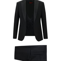 Siyah 7 Drop Slim Fit Dar Kesim Sivri Yaka Yelekli Smokin & Damatlık