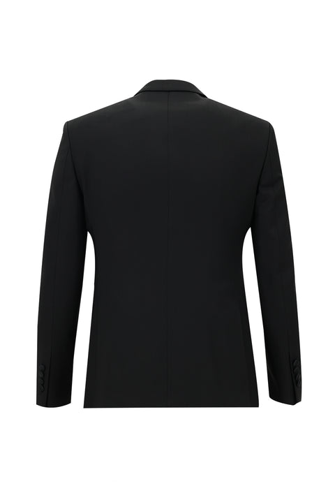 Siyah 7 Drop Slim Fit Dar Kesim Sivri Yaka Yelekli Smokin & Damatlık