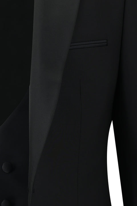 Siyah 7 Drop Slim Fit Dar Kesim Sivri Yaka Yelekli Smokin & Damatlık