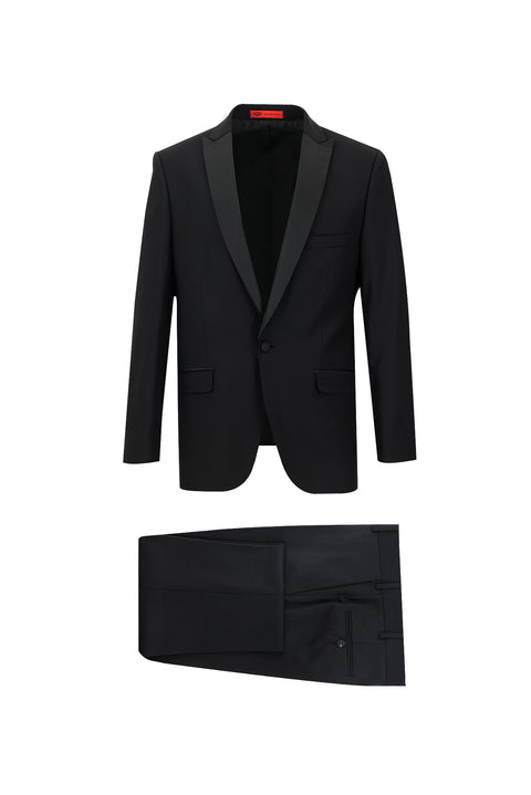 Siyah 7 Drop Slim Fit Dar Kesim Sivri Yaka Smokin & Damatlık
