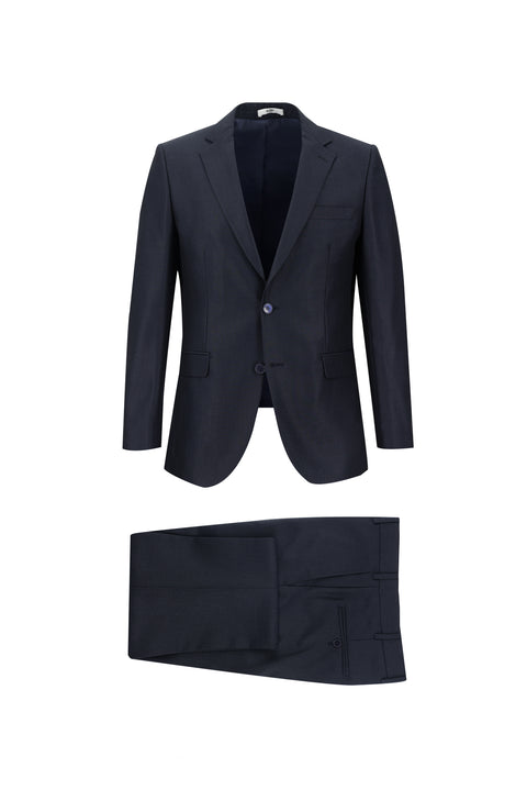 Koyu Lacivert 4 Drop Relaxed Fit Rahat Kesim Desenli Takım Elbise