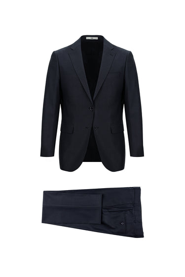 Orta Lacivert Relaxed Fit Rahat Kesim Desenli Takım Elbise