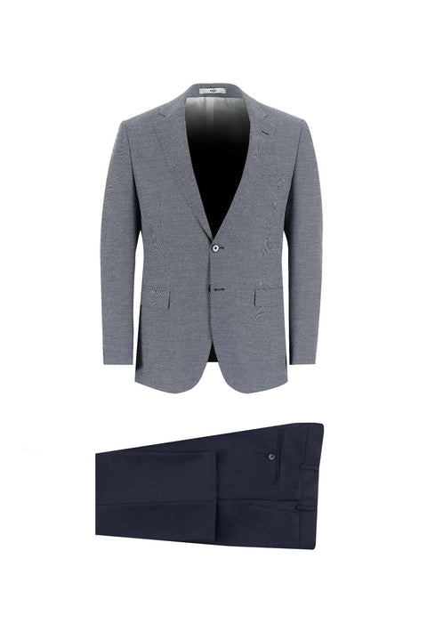 Siyah Lacivert 7 Drop Slim Fit Dar Kesim Kombinli Takım Elbise