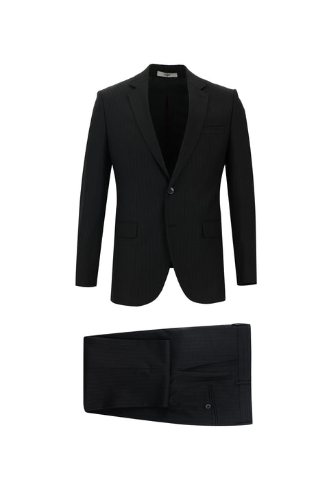 Siyah 7 Drop Slim Fit Dar Kesim Çizgili Takım Elbise