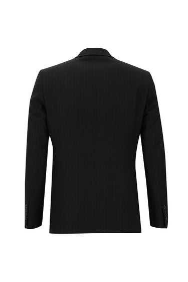 Siyah Slim Fit Dar Kesim Klasik Çizgili Takım Elbise