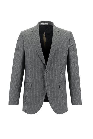 Açık Antrasit Slim Fit Dar Kesim Klasik Çizgili Takım Elbise