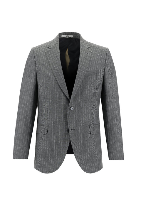 Açık Antrasit 7 Drop Slim Fit Dar Kesim Çizgili Takım Elbise