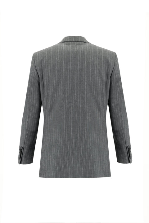 Açık Antrasit 7 Drop Slim Fit Dar Kesim Çizgili Takım Elbise