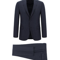 Orta Lacivert Super Slim Fit Ekstra Dar Kesim Klasik Çizgili Takım Elbise