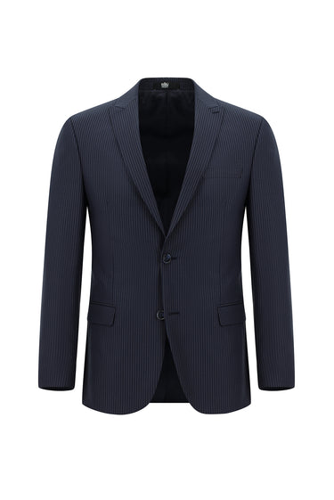 Orta Lacivert Super Slim Fit Ekstra Dar Kesim Klasik Çizgili Takım Elbise