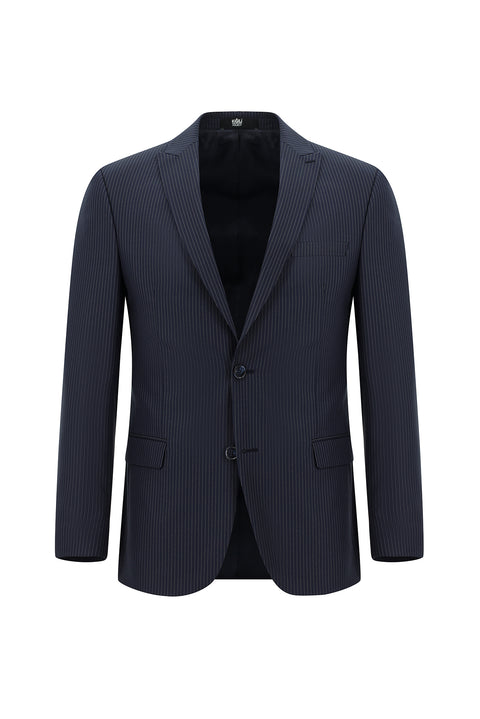 Orta Lacivert 7 Drop Super Slim Fit Eksra Dar Kesim Çizgili Takım Elbise