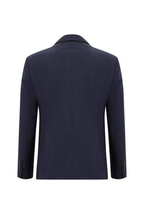 Orta Lacivert 7 Drop Super Slim Fit Eksra Dar Kesim Çizgili Takım Elbise