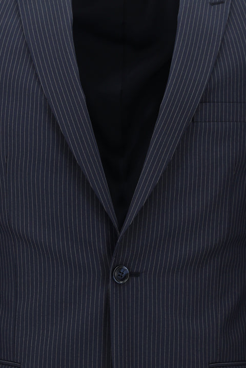 Orta Lacivert 7 Drop Super Slim Fit Eksra Dar Kesim Çizgili Takım Elbise