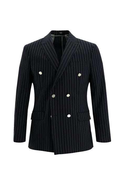 Koyu Lacivert 7 Drop Super Slim Fit Eksra Dar Kesim Kruvaze Çizgili Takım Elbise