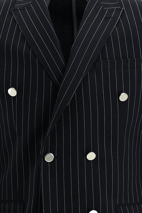 Koyu Lacivert 7 Drop Super Slim Fit Eksra Dar Kesim Kruvaze Çizgili Takım Elbise
