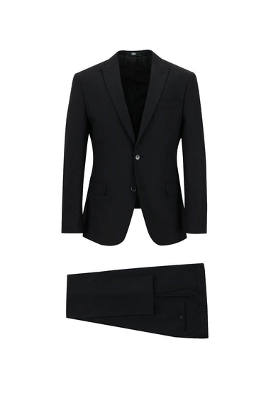 Siyah Super Slim Fit Ekstra Dar Kesim Fit Klasik Çizgili Takım Elbise