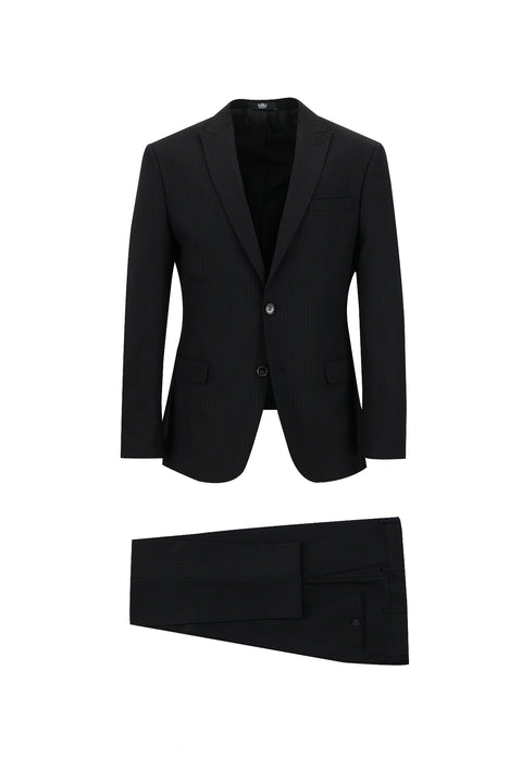 Siyah 7 Drop Super Slim Fit Eksra Dar Kesim Fit Çizgili Takım Elbise