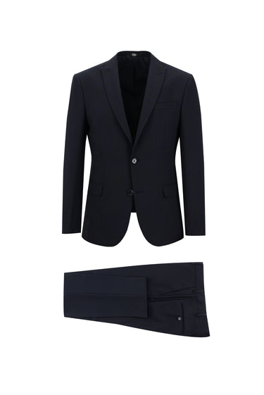 Koyu Lacivert Super Slim Fit Ekstra Dar Kesim Fit Klasik Çizgili Takım Elbise