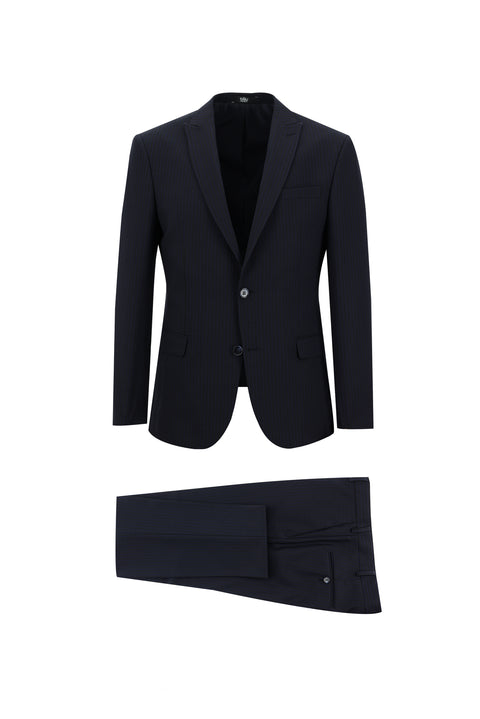 Koyu Lacivert 7 Drop Super Slim Fit Eksra Dar Kesim Çizgili Takım Elbise
