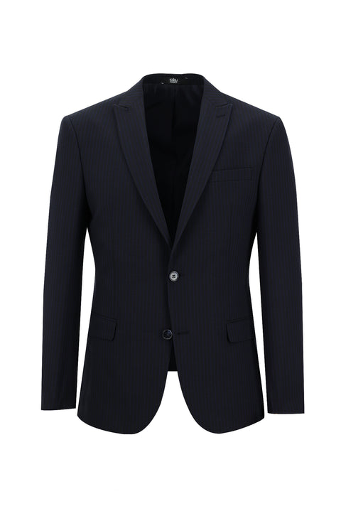 Koyu Lacivert 7 Drop Super Slim Fit Eksra Dar Kesim Çizgili Takım Elbise