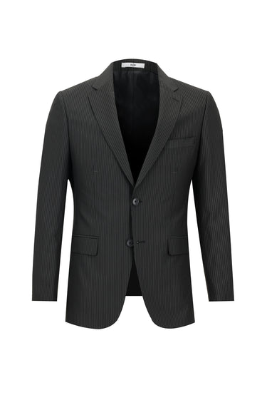 Siyah Slim Fit Dar Kesim Klasik Çizgili Takım Elbise