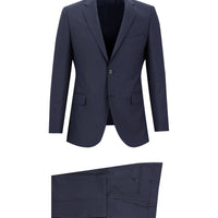 Orta Lacivert Slim Fit Dar Kesim Klasik Çizgili Takım Elbise