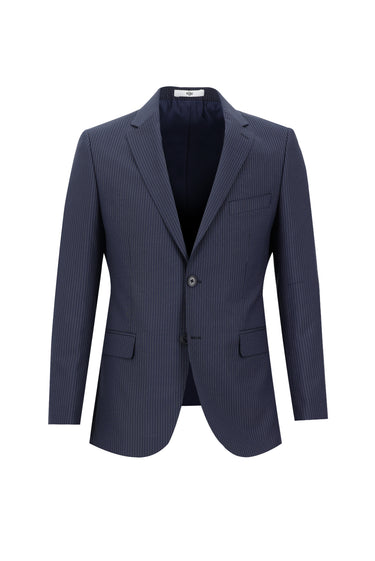 Orta Lacivert Slim Fit Dar Kesim Klasik Çizgili Takım Elbise
