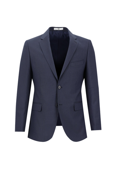 Orta Lacivert 7 Drop Slim Fit Dar Kesim Çizgili Takım Elbise