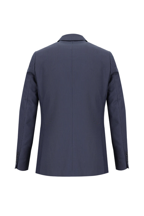 Orta Lacivert 7 Drop Slim Fit Dar Kesim Çizgili Takım Elbise