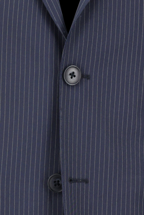 Orta Lacivert 7 Drop Slim Fit Dar Kesim Çizgili Takım Elbise