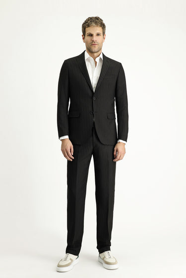Siyah Regular Fit Yünlü Klasik Takım Elbise