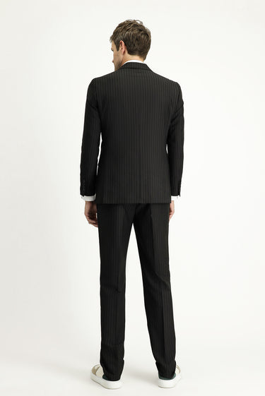 Siyah Regular Fit Yünlü Klasik Takım Elbise