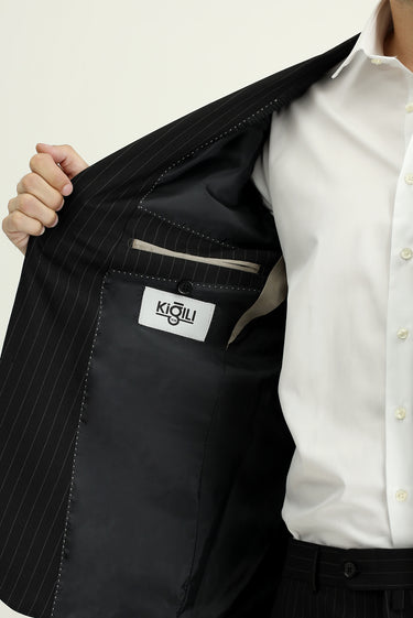 Siyah Regular Fit Yünlü Klasik Takım Elbise