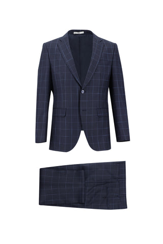  Koyu Lacivert Regular Fit Klasik Desenli Takım Elbise