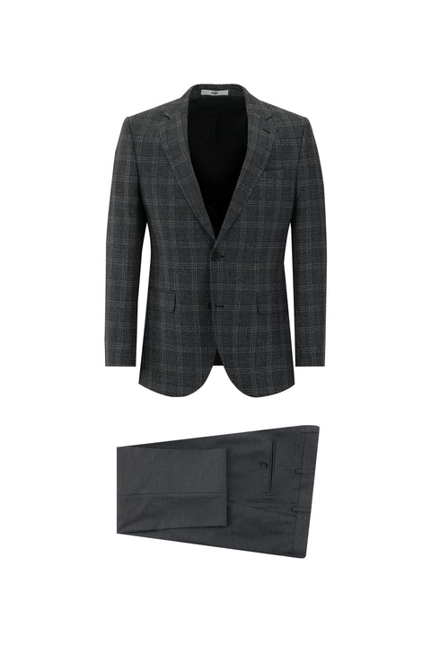 Siyah 7 Drop Slim Fit Dar Kesim Kombinli Ekose Takım Elbise