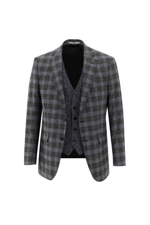 Siyah 6 Drop Regular Fit Standart Kesim Kombinli Yelekli Keten Takım Elbise