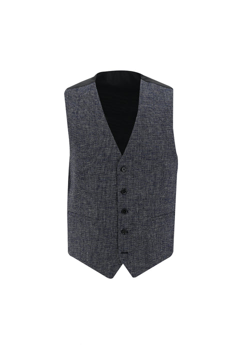 Siyah 6 Drop Regular Fit Standart Kesim Kombinli Yelekli Keten Takım Elbise