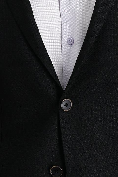 Siyah 7 Drop Slim Fit Dar Kesim Desenli Ceket