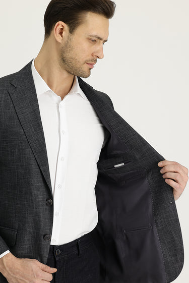  Koyu Füme Relaxed Fit Rahat Kesim Klasik Desenli Ceket